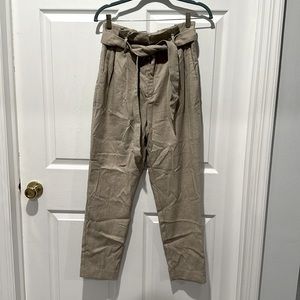 H&M Paperbag High Waisted Straight Leg Pants in Tan Khaki, Women’s Size 4